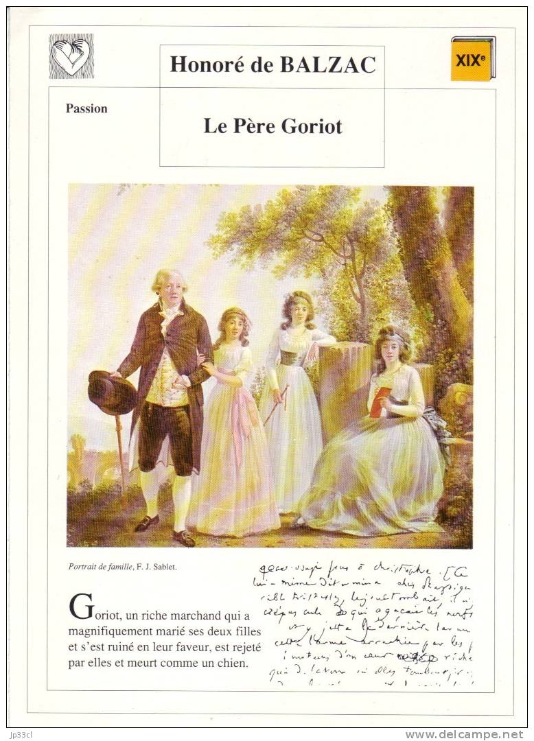 Fiche De Lecture Sur "Le Père Goriot", De Honoré De Balzac - Learning Cards