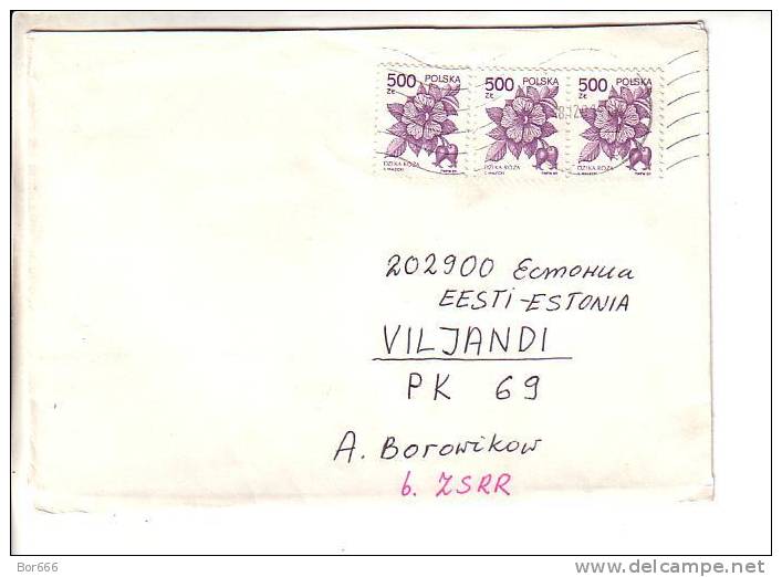 GOOD POLAND Postal Cover To ESTONIA 1991 - Good Stamped: Flowers - Brieven En Documenten