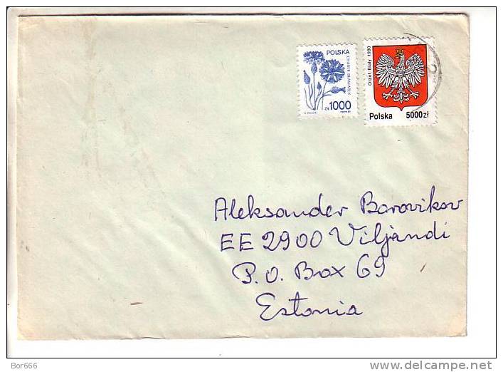 GOOD POLAND Postal Cover To ESTONIA 1994 - Good Stamped: Coat Of Arms ; Flowers - Lettres & Documents