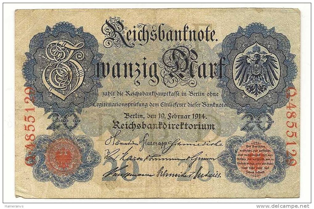 Germania 20  Marchi 1914  - P. 46b - 20 Mark