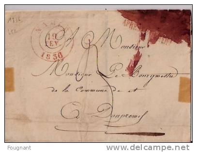 BELGIQUE : 1836:Précurseur:NAMUR Pour DAMPREMY.Oblit.Namur Double Cercle Rouge+.Verso:Charleroi Double Cercle Rouge. - 1830-1849 (Onafhankelijk België)