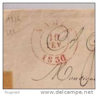 BELGIQUE : 1836:Précurseur:NAMUR Pour DAMPREMY.Oblit.Namur Double Cercle Rouge+.Verso:Charleroi Double Cercle Rouge. - 1830-1849 (Belgique Indépendante)