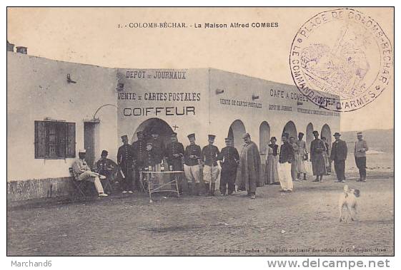 ALGERIE.COLOMB- BECHARD.LA MAISON ALFRED COMBES VENTE DE CARTES POSTALES COIFFEUR   DEPOT DE JOURNEAUX - Bechar (Colomb Béchar)