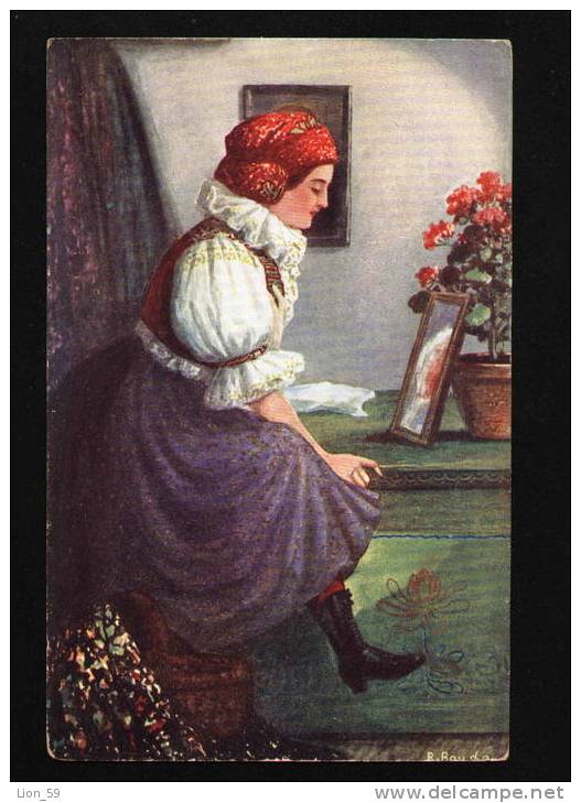 Art R. BOUDA - Czech MORAVIA , Mähren  , CUTTE WOMAN  , MORAVIE Series - # 412 F.H. & S., W. Pc 19467 - Zonder Classificatie