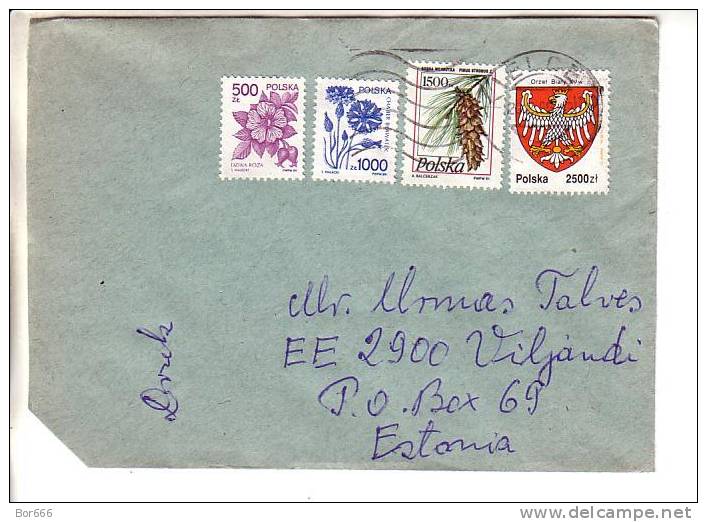 GOOD POLAND Postal Cover To ESTONIA 1995 - Good Stamped: Coat Of Arms ; Coves ; Flowers - Brieven En Documenten