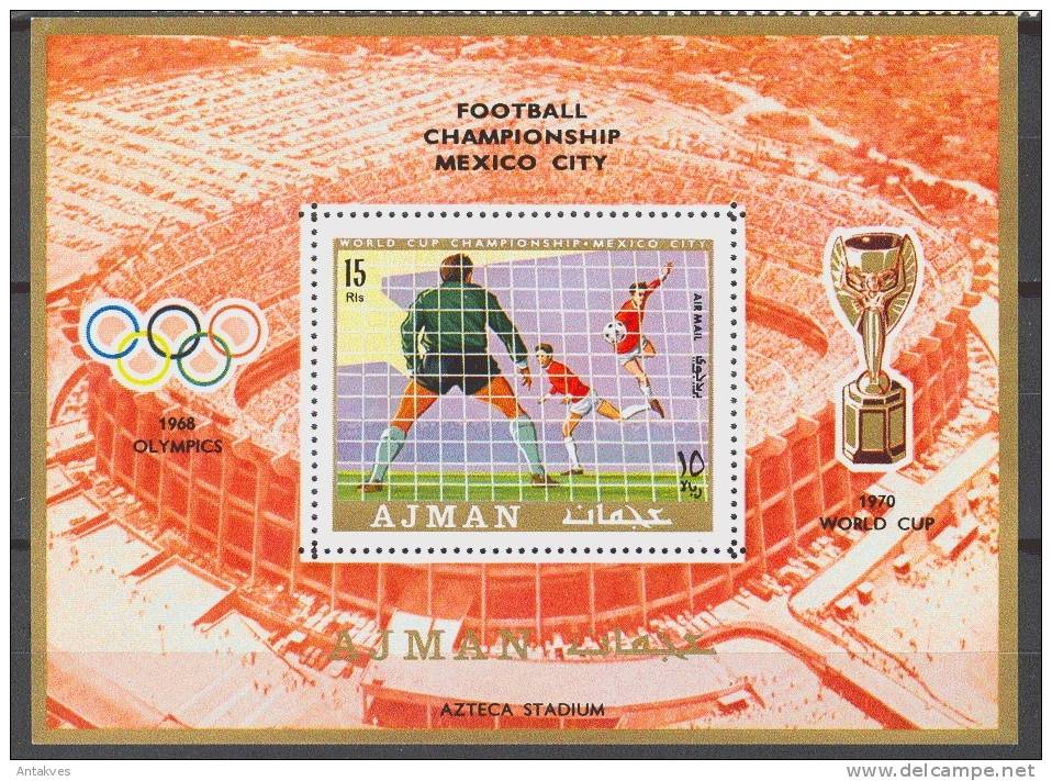 {UA016} Ajman 1970 Football-Soccer-Olympic Games Mexico-68 Block MNH - Zomer 1968: Mexico-City