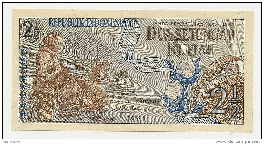 Indonesia 2 E 1/2  Rupie 1961  UNC - P.79 - Indonésie