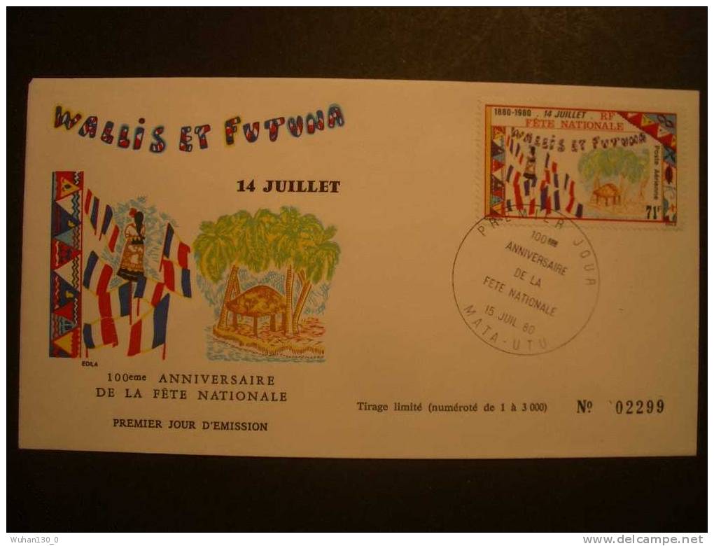 WALLIS  Et  FUTUNA  De  1980  "  100 Ans De La FËTE NATIONALE   "  F D C  Du  15  Juillet  1980 - FDC