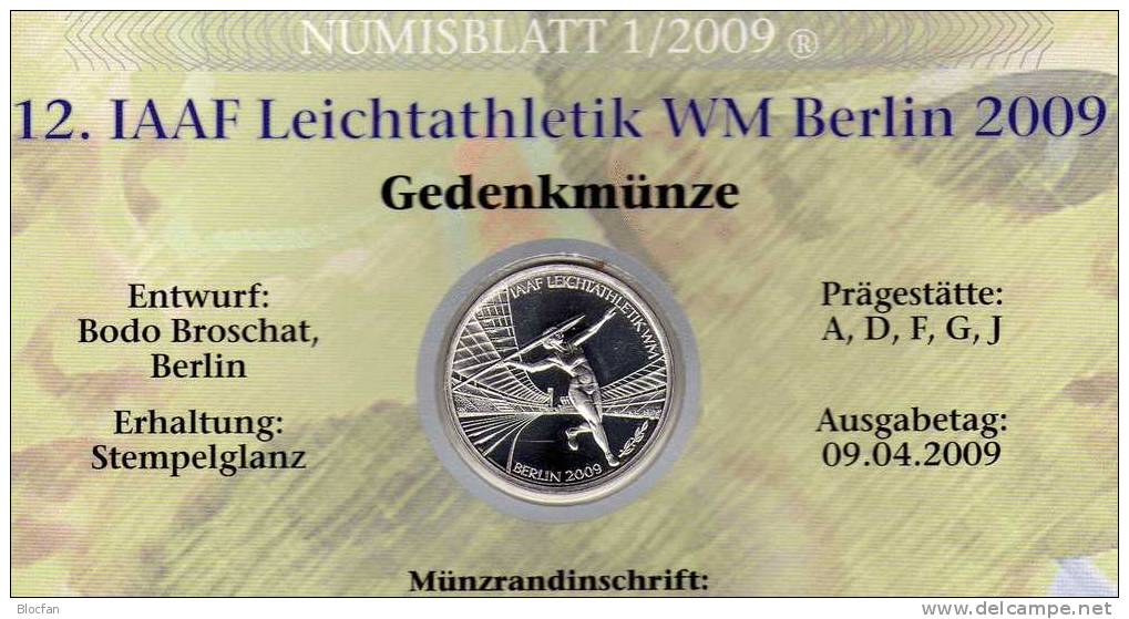 Leichtathletik WM Berlin Numisblatt 1/2009 Deutschland+2727/0ZD SST 30€ Hürdenlauf Hochsprung Diskus Document Of Germany - Alemania