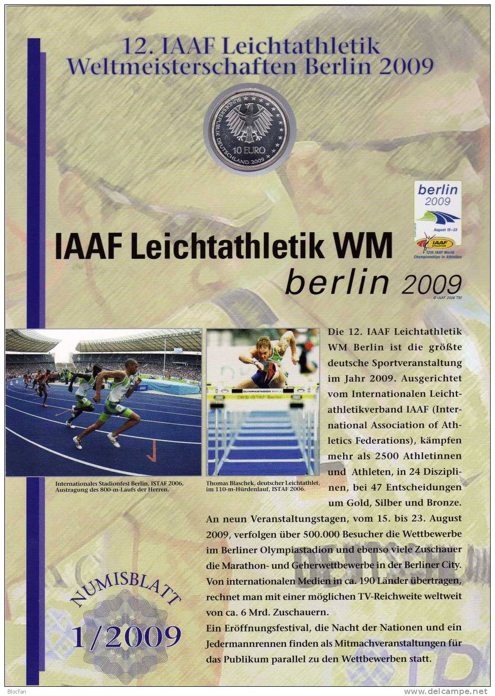 Leichtathletik WM Berlin Numisblatt 1/2009 Deutschland+2727/0ZD SST 30€ Hürdenlauf Hochsprung Diskus Document Of Germany - Alemania