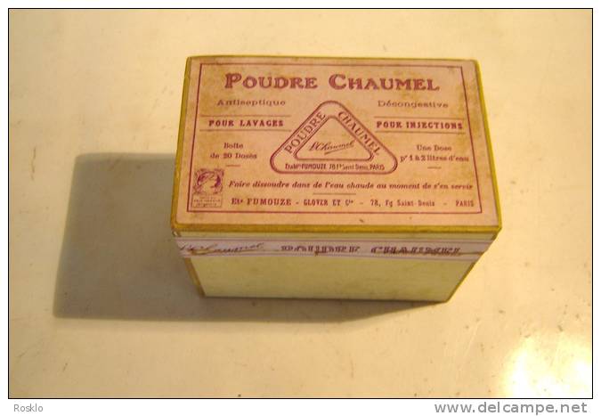 PUBLICITE ANCIENNE / BOITE POUDRE  CHAUMEL  1950?? ETIQUETTE PARME  / TRES BEL ETAT - Scatole