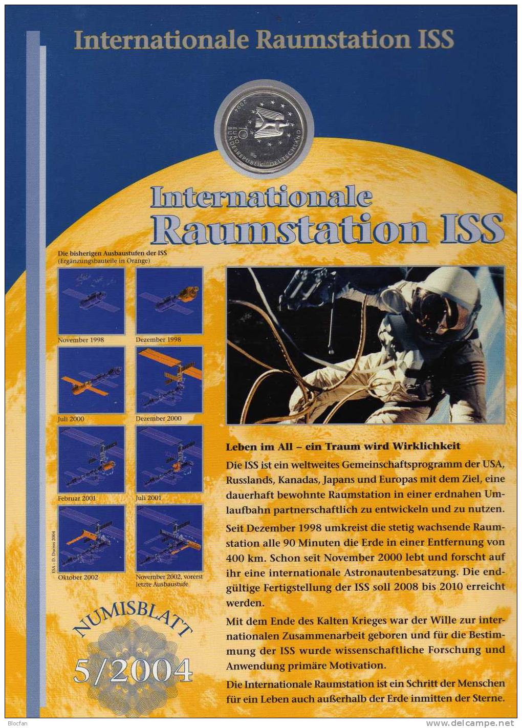 Raumstation ISS Numisblatt 5/2004 D Deutschland 2433 10-KB SST 32€ Module Der Raum-Station Bf Numis-Blatt Coin Document - Alemania