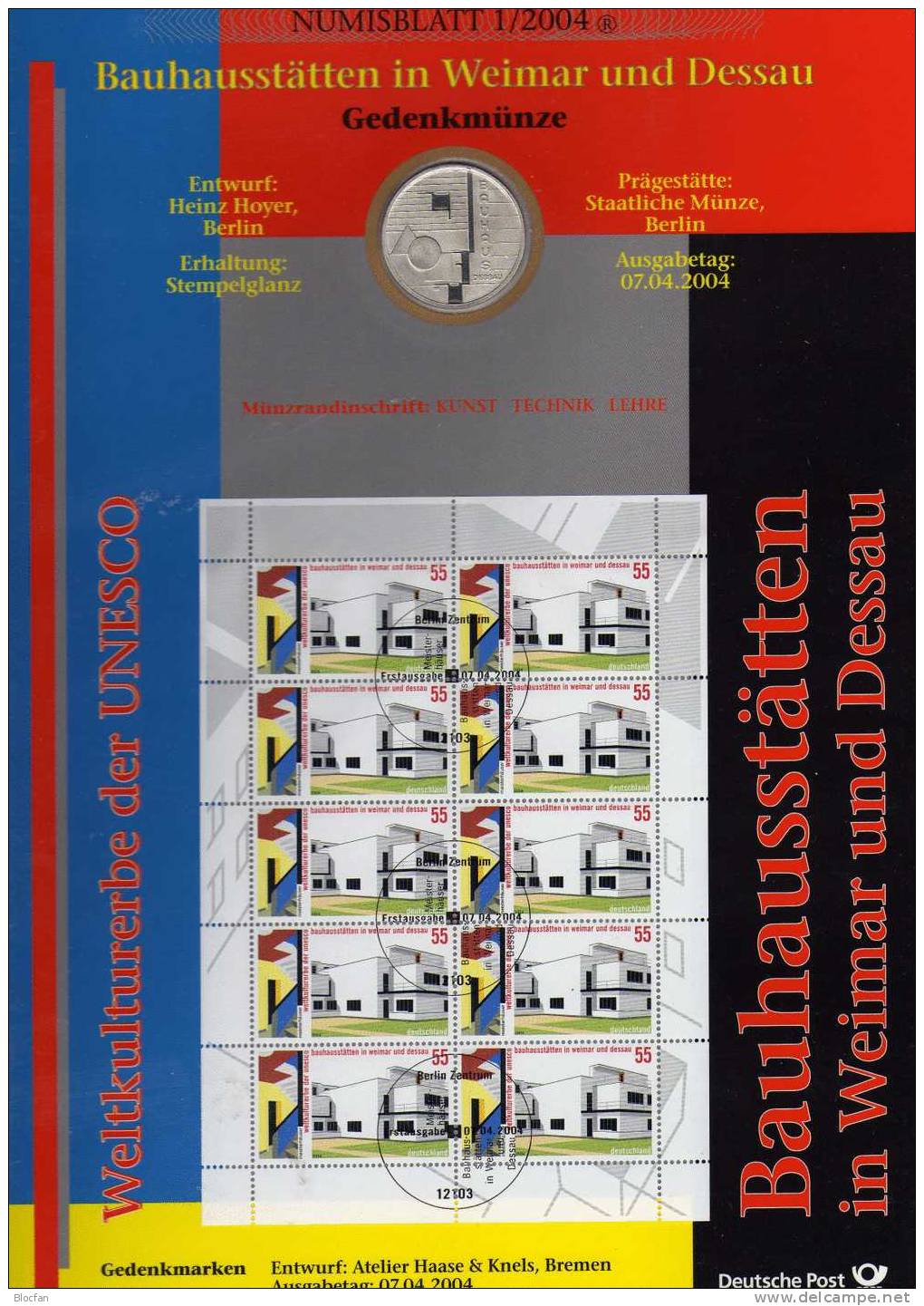 Bauhaus Architektur Dessau Numisblatt NB 1/2004 Deutschland Mit 2394 10-KB SST 32€ Hb Bloc M/s Document Sheetlet Germany - Other & Unclassified