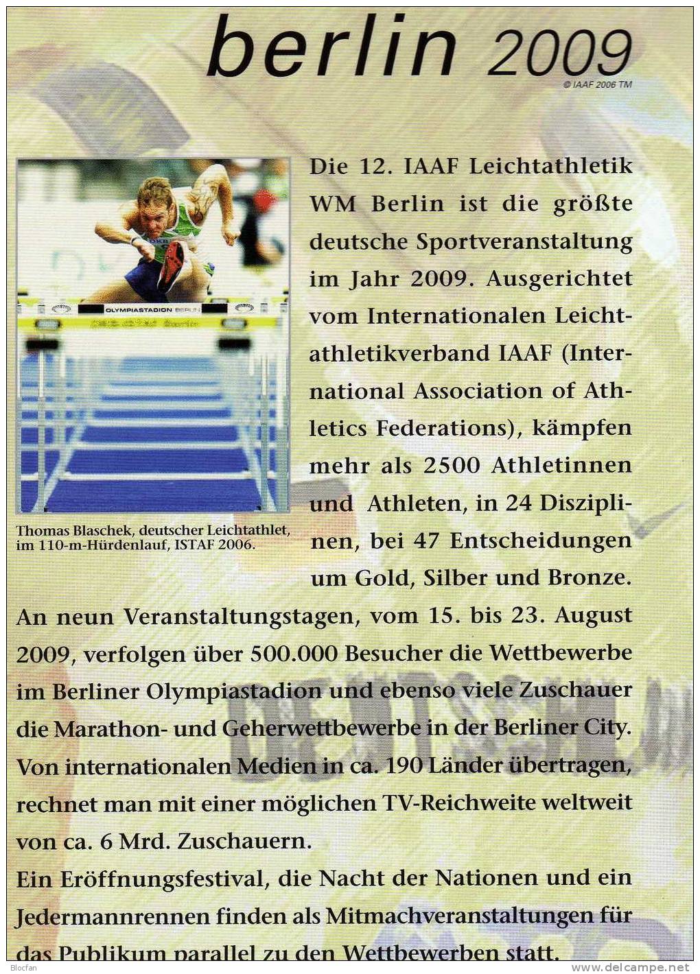 Leichtathletik WM Berlin Numisblatt 1/2009 Deutschland MH,2727/0+ZD ** SST 51€ Hoja Carnet M/s Sport Sheetlet Bf Germany - Autres & Non Classés