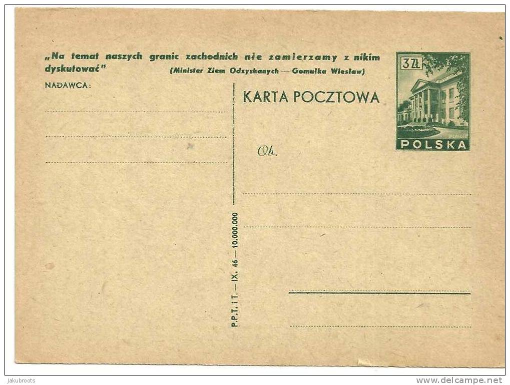 POLAND,POSTCARD -BELWEDER  3 ZL. FROM  1946. - Covers & Documents