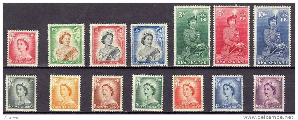 New Zealand 1953 Elizabeth II Definityve Set Of 14 MLH - Neufs