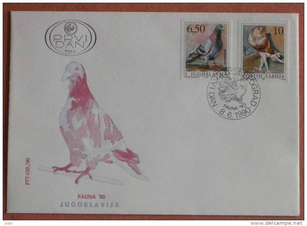 PIGEON VOYAGEUR - BOUTANT ( Yougoslavie FDC ) Pigeon Dove Palomo Taube Piccione Pigeons Doves CARRIER PIGEON & POUTER - Palomas, Tórtolas