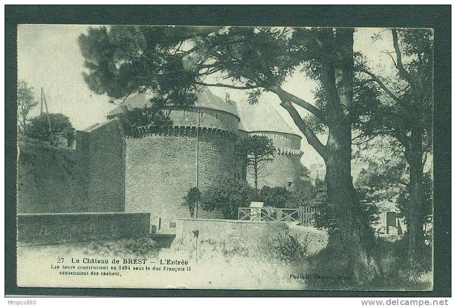 Pasteur 30c Vert Sur CP Chateau De Brest Avec Roulette Belge En Arrivée. - 1922-26 Pasteur