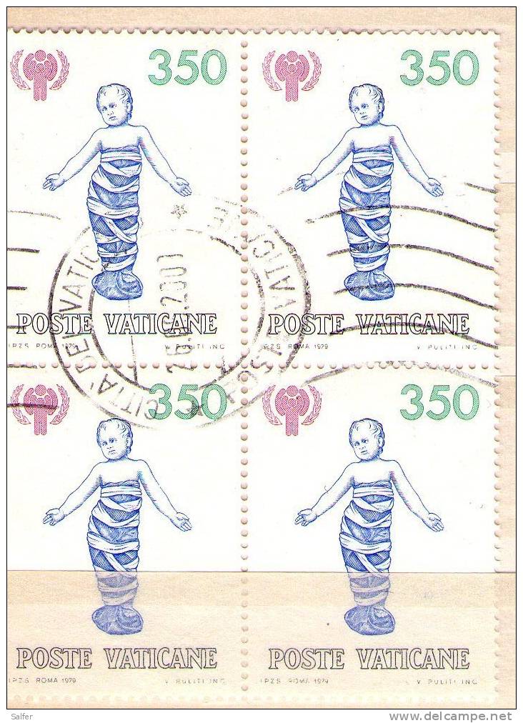 VATICANO  1979  ANNO DEL FANCIULLO L. 350  Blocco Di 4 Usato / Used - Oblitérés