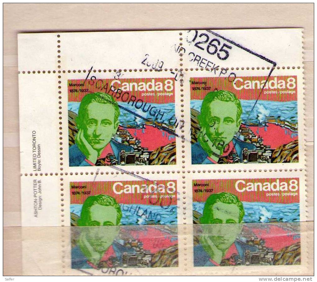 CANADA   MARCONI Blocco Di 4 Usato / Used - Sobres Conmemorativos