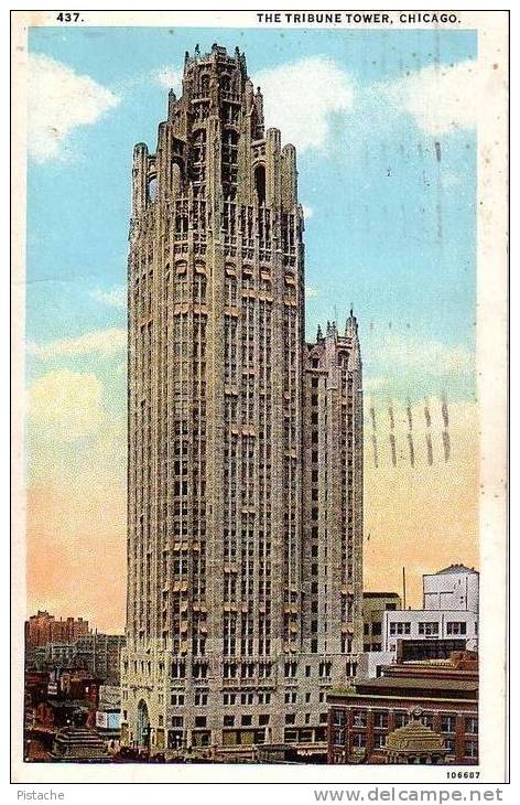 Chicago Illinois - Tribune Tower In 1928 - Hand Colored - C.T. American Art # 437 - Written - Chicago