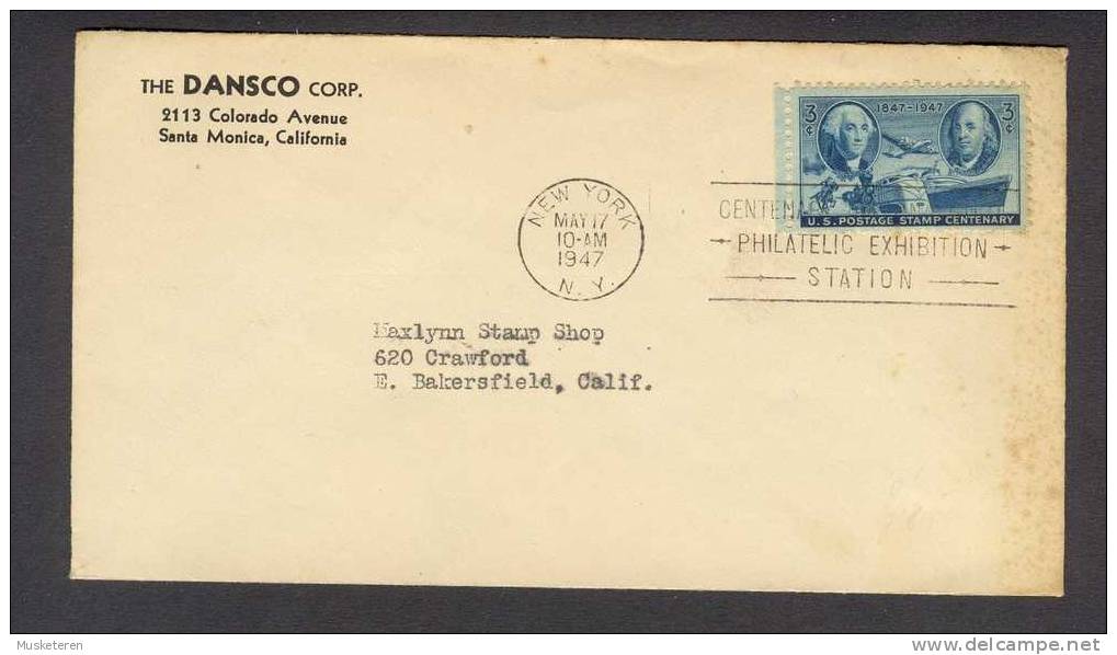 United States FDC Cover 1947 100th Year Stamp Anniversary Philatelic Exhibition Station The Danisco Corp. - 1941-1950