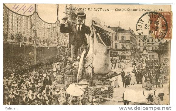 ALPES MARITIMES- Ref B07- Carnaval De Nice -1921- Charlot - Charlie Chaplin - Sus Aux Mercantis  - Carte Bon Etat - - Artistes