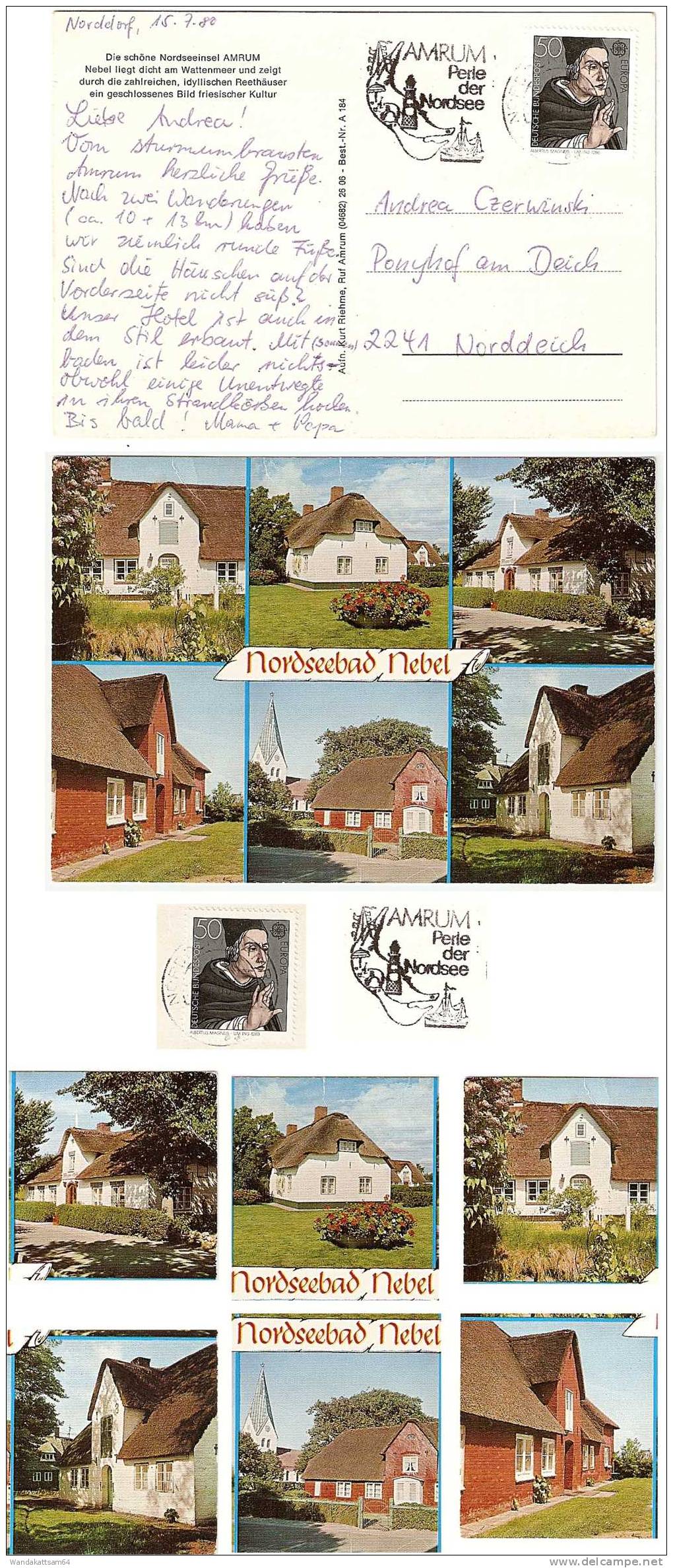 AK 184 Nordseebad Nebel Mehrbild 6 Bilder Reethäuser Amrum 15.7.80 NORDDORF AMRUM AMRUM Perle Der Nordsee Stempel - Nordfriesland