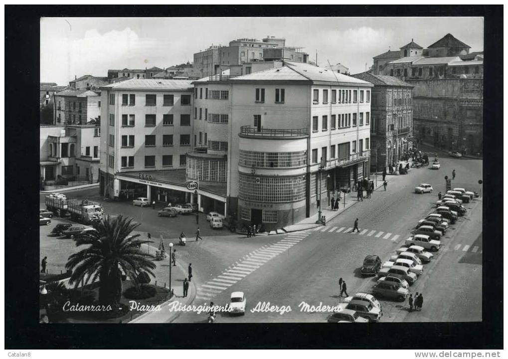 S1627 CARTOLINA ILLUSTRATA CALABRIA CATANZARO PIAZZA RISORGIMENTO ALBERGO MODERNO FG. V.1965 - Catanzaro