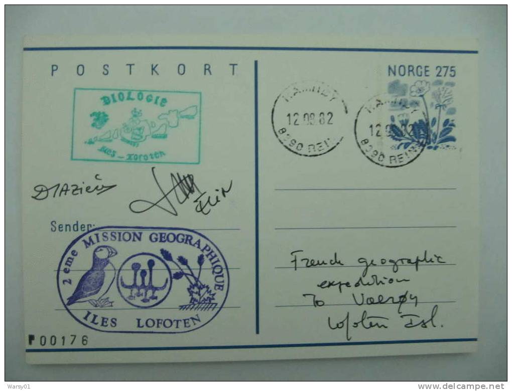 593 / Macareux Moine GECRP  Entier Postal Expedition Autographe Lofoten Hamnoy Renoncule Plante Botanique Botanic Puffin - Forschungsstationen & Arctic Driftstationen