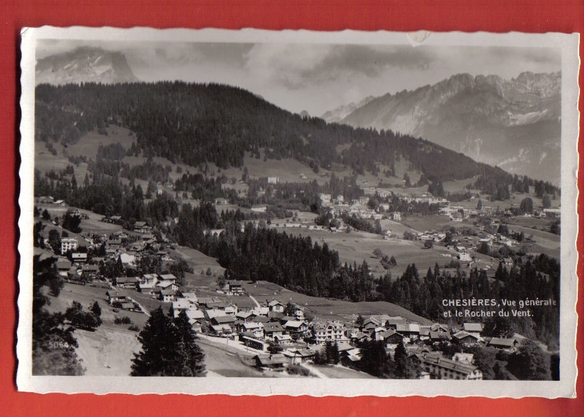 K011 Chesières, Vue Générale Et Le Rocher Du Vent.Cachet Chesières V. Aigle. Perrochet S.n. - Aigle