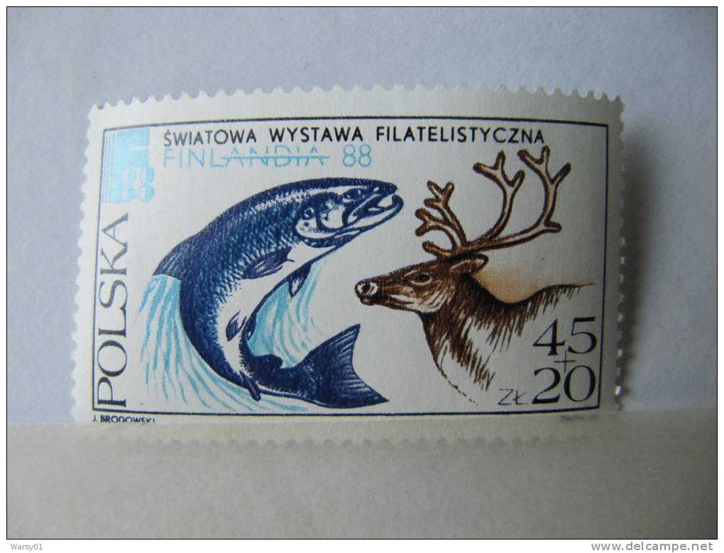 242 Pêche Pologne Finlande 1988 Saumon Renne Fish Exposition Philatélique Finlandia 88 Arctic Arctique Pole Nord Poisson - Arctic Wildlife