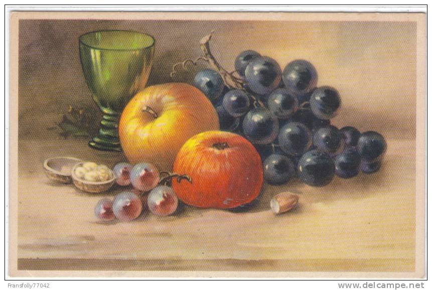 ILLUSTRATOR - UNSIGNED STILL LIFE - FRUIT THEME - STEMWARE-GRAPES-APPLES - Avant 1900