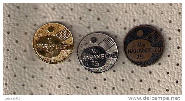 Harangozo 1979. Table Tennis Ping Pong Tournament,set Of 3 Pins - Tenis De Mesa