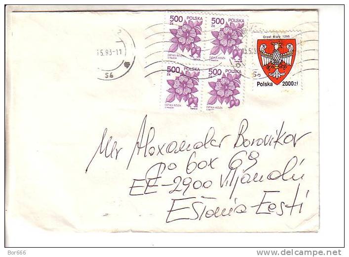 GOOD POLAND Postal Cover To ESTONIA 1993 - Good Stamped: Coat Of Arms ; Flowers - Brieven En Documenten