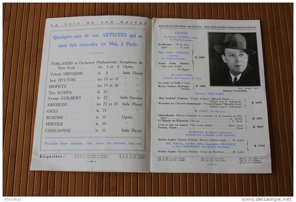 1930 Publicité Sur La Musique DISQUES"LA VOIX DE SON MAITRE"COMPAGNIE  FRANCAISE DU GRAMOPHONE  Derniéres Nouveautés PRI - Other & Unclassified