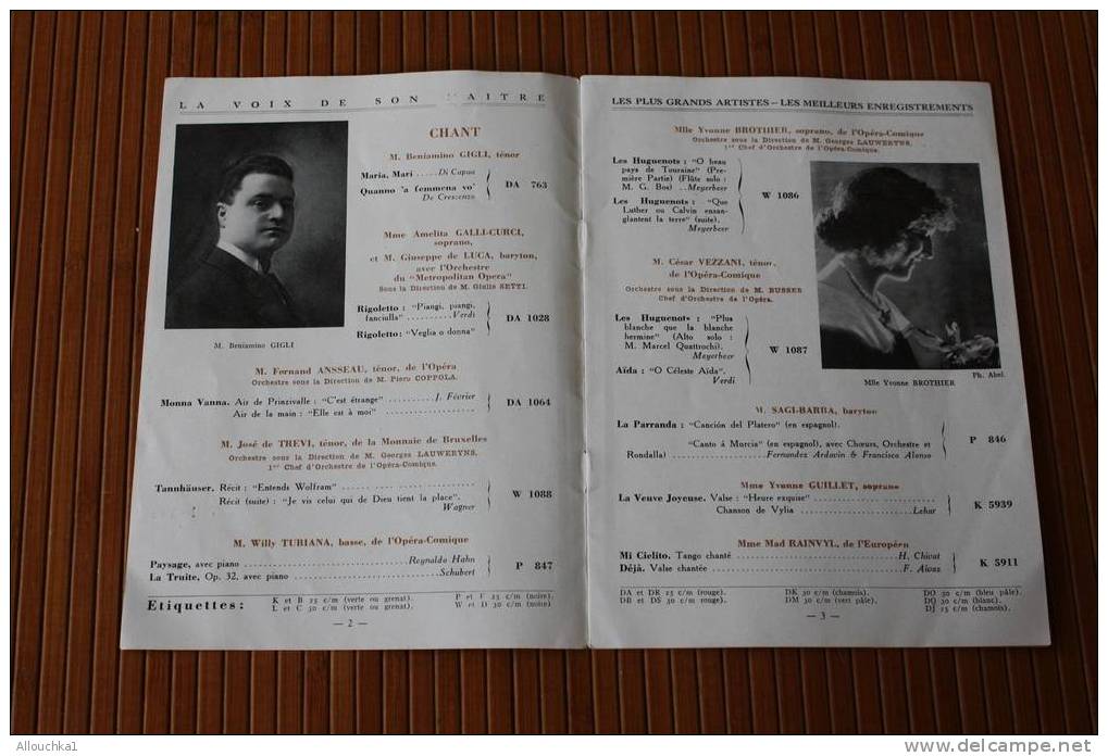 1930 Publicité Sur La Musique DISQUES"LA VOIX DE SON MAITRE"COMPAGNIE  FRANCAISE DU GRAMOPHONE  Derniéres Nouveautés PRI - Sonstige & Ohne Zuordnung