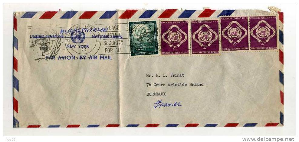 - ETATS-UNIS . AFFRANCHISSEMENT COMPOSE SUR COURRIER DES N.U. NEW-YORK DE 1957 POUR LA FRANCE - Airmail