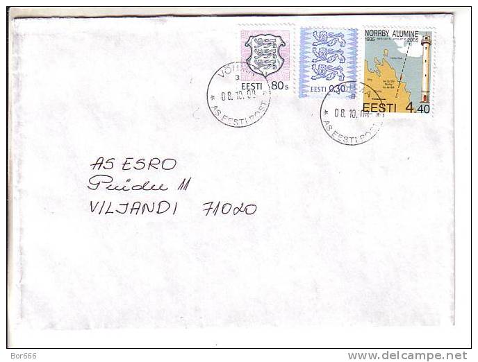 GOOD ESTONIA Postal Cover 2008 - Good Stamped: Norby Alumine Lighthouse 2005 With Võhma Cancel - Estonia