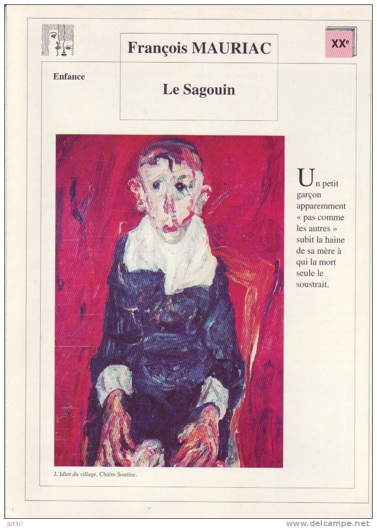 Fiche De Lecture Sur "Le Sagouin", De François Mauriac - Lesekarten