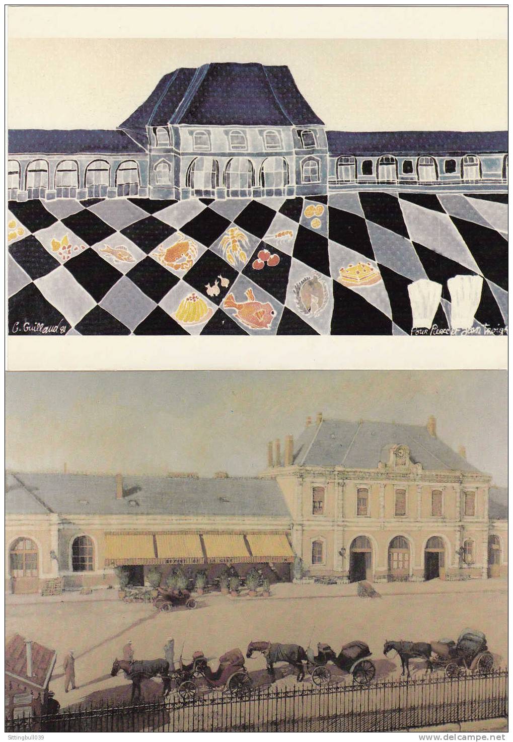 LA GARE DE ROANNE Collec. De Peintures Des FRÈRES TROISGROS CELÈBRES CUISINIERS. Série De 5 CP Sous Coffret. Avant 1990. - Ristoranti