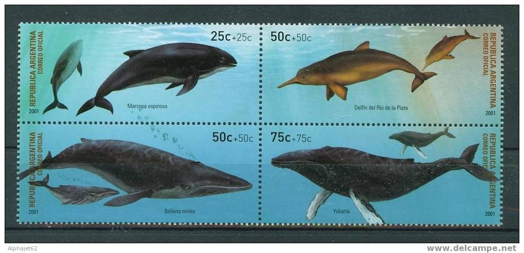 Marsouin, Dauphin, Baleine, Jubarte - ARGENTINE - Cétacés - Courrier Officiel - N° 2246 à 2249 ** - 2001 - Unused Stamps