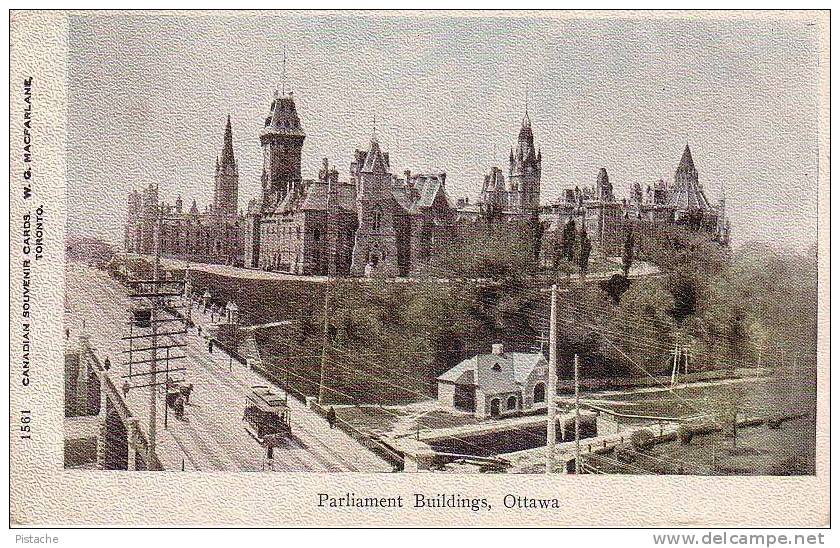 Ottawa - Parliament Buildings - 1907 - Tramway - Écrite - Canadian Souvenir #1561- Colorisée - Ottawa