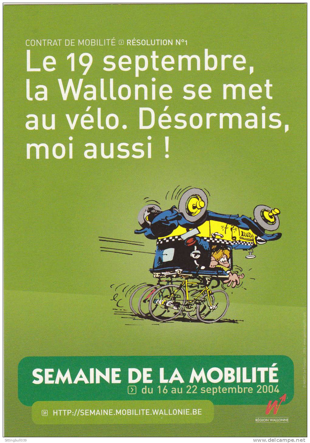 FRANQUIN. CP PUB. La Wallonie Se Met Au Vélo Avec Gaston Lagaffe. Semaine De La Mobilité. Sept. 2004. Belgique - Cartes Postales