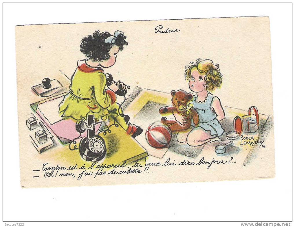 SCENE D´ENFANTS ILLUSTREE Par  R. LEVASSEUR -  Téléphone - Jouets Et Petit Ours - Levasseur, Roger