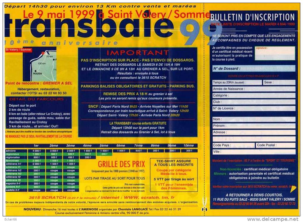 St VALERYsur SOMME COURSE De  La  Transbaie Année 1999  Cassette Vidéo  VHS Impeccable - Sports