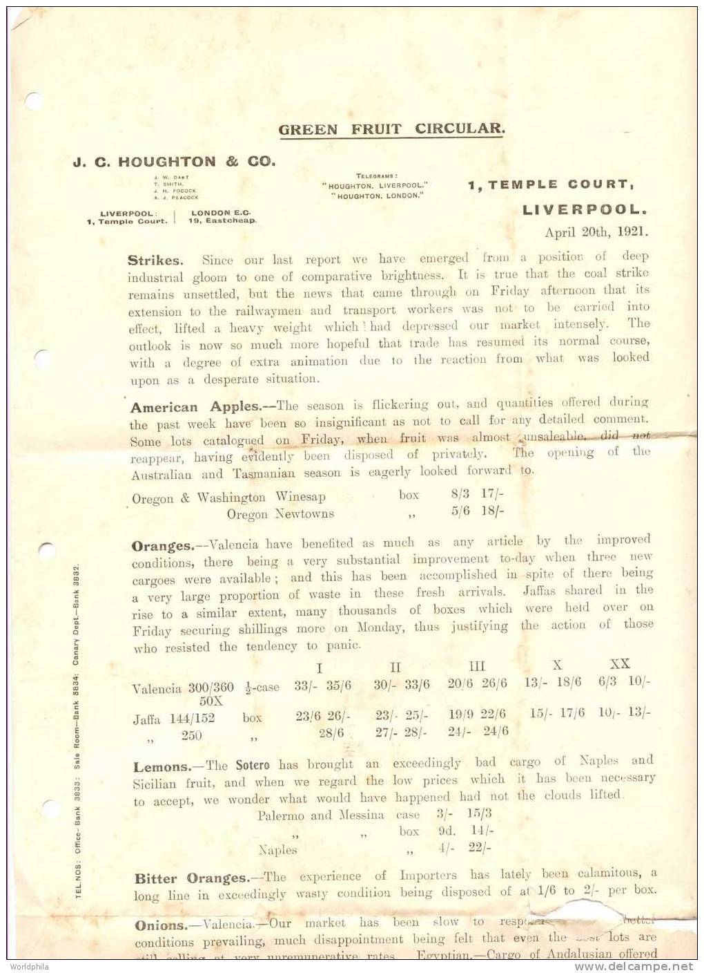 England Liverpool-Palestine Jaffa Folded Commercial Printed Form Document III 1921 - Palästina