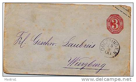 WÜRTTEMBERG U20 Umschlag Göppingen - Würzburg 1871  Kat. 7,00 € - Interi Postali