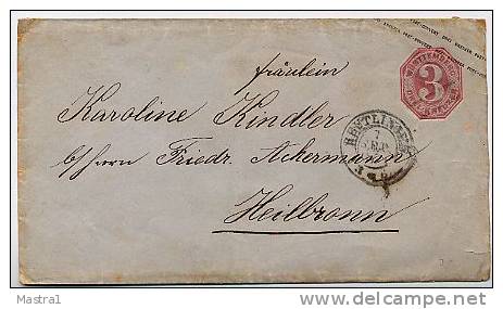 WÜRTTEMBERG U20 Umschlag Reutlingen - Heilbronn 1871  Kat. 7,00 € - Postal  Stationery