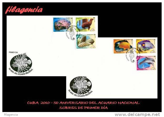 AMERICA. CUBA SPD-FDC. 2010 50 ANIVERSARIO DEL ACUARIO NACIONAL. FAUNA MARINA. PECES - FDC